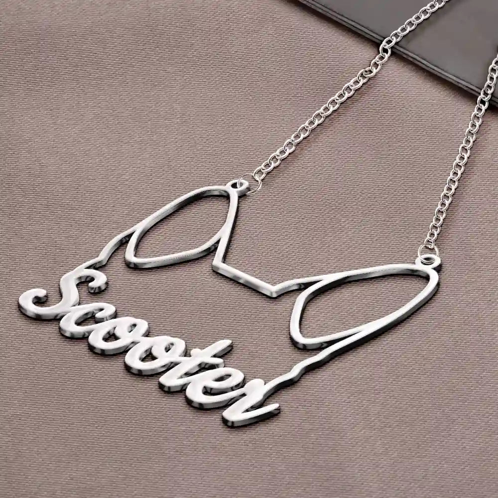 Dog Lovers,Dog Mom,Pet Lovers,Pet Mom,Love - Dog Ears Line Art With Custom Name - Personalized Letter Necklace