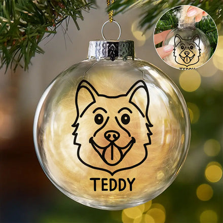 Dog Line Sketch Face Custom Name - Personalized Fillable Clear Ball Ornament