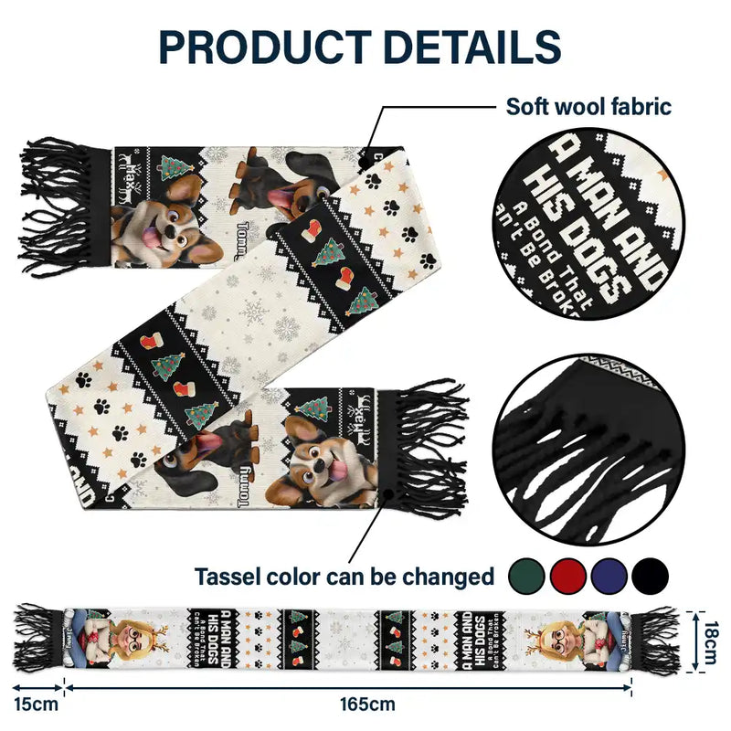 Dog Lovers,Dog Mom,Dog Dad,Christmas,Happy - Dog Lover A Bond That Can't Be Broken 3D Effect - Personalized Wool Scarf With Tassel