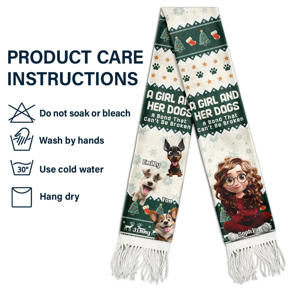 Dog Lovers,Dog Mom,Dog Dad,Christmas,Happy - Dog Lover A Bond That Can't Be Broken 3D Effect - Personalized Wool Scarf With Tassel