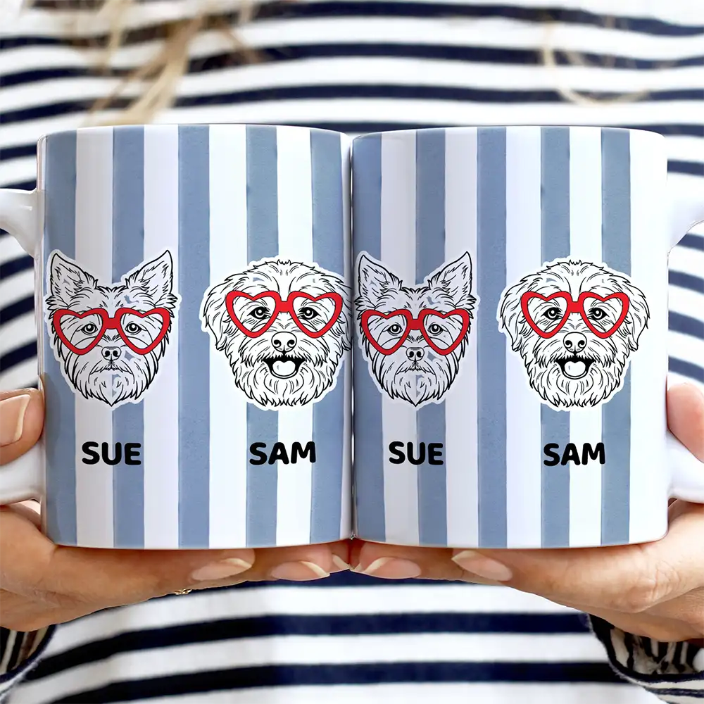 Dog Lovers, Happy - Dog Lover Red Eye Glasses - Personalized White Edge-to-Edge Muga