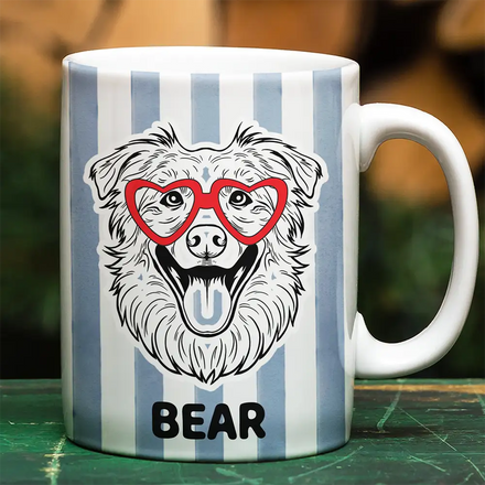 Dog Lover Red Eye Glasses - Personalized White Edge-to-Edge Mug