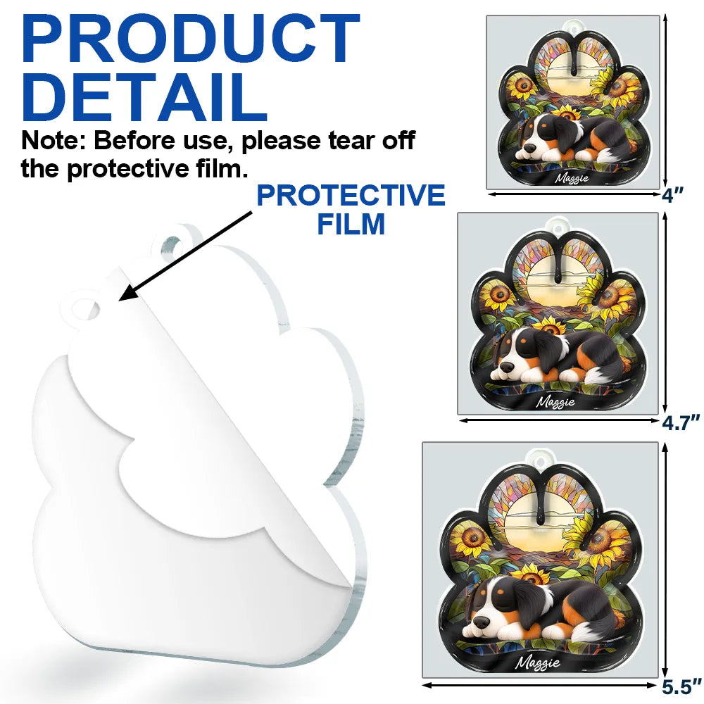 Christmas,Top Market,Pet Lovers,Pet Mom,Pet Dad,Dog Lovers,Dog Mom,Dog Dad,Happy - Dog Lying On Pawprint - Personalized Custom Shaped Acrylic Ornament