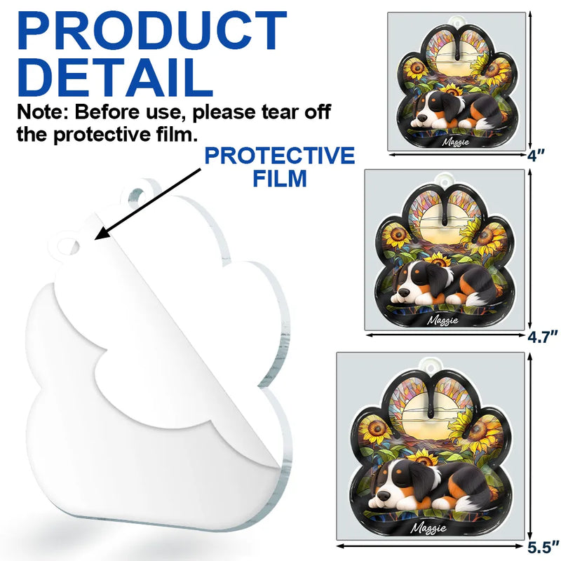 Christmas,Top Market,Pet Lovers,Pet Mom,Pet Dad,Dog Lovers,Dog Mom,Dog Dad,Happy - Dog Lying On Pawprint - Personalized Custom Shaped Acrylic Ornament