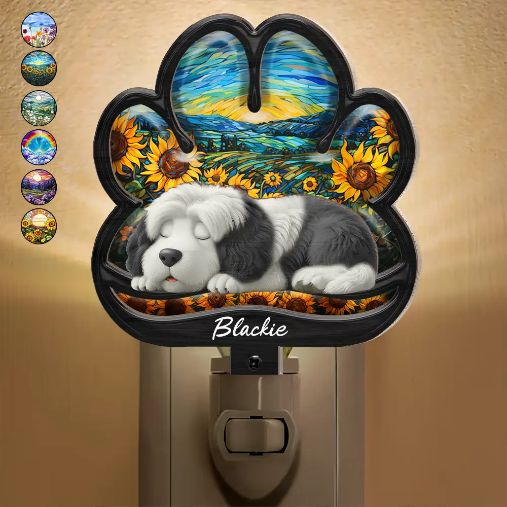 Dog Lying On Pawprint - Personalized Plug-in Night Light