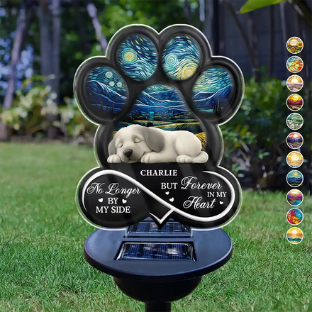 Dog Lying On Pawprint - Personalized Solar Light