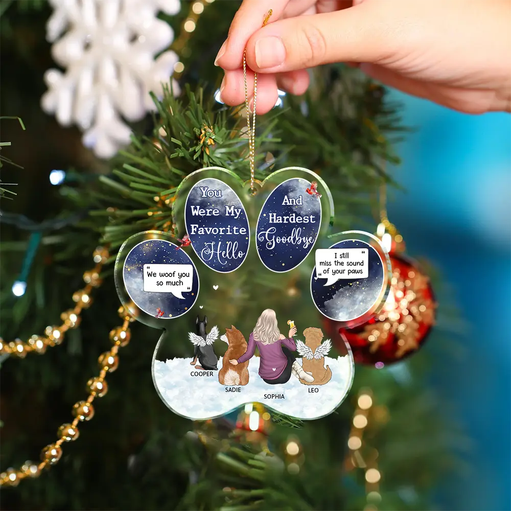 Dog Lovers,Dog Mom,Sad,Christmas - Dog Memorial You Were My Favorite Hello And Hardest Goodbye - Personalized Custom Shaped Acrylic Ornament