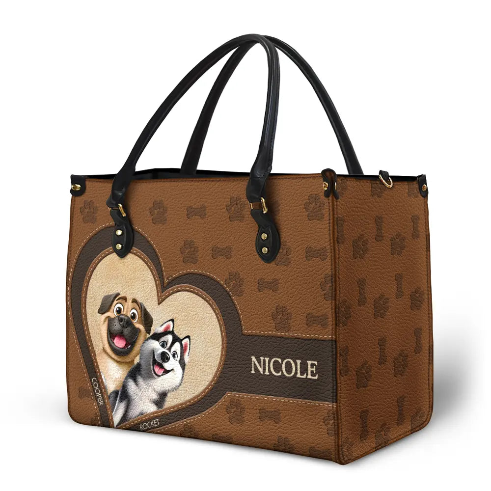 Dog Mom,Dog Lovers,Happy - Dog Mom 3D Cute Effect Dog - Personalized Leather Bag