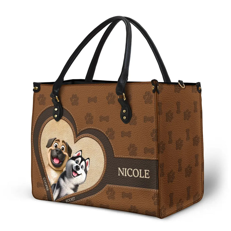 Dog Mom,Dog Lovers,Happy - Dog Mom 3D Cute Effect Dog - Personalized Leather Bag