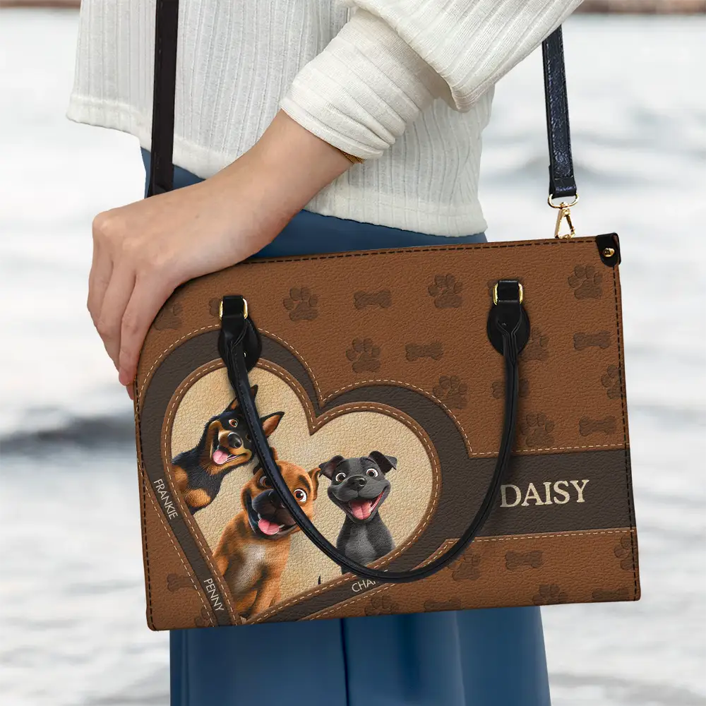 Dog Mom,Dog Lovers,Happy - Dog Mom 3D Cute Effect Dog - Personalized Leather Bag
