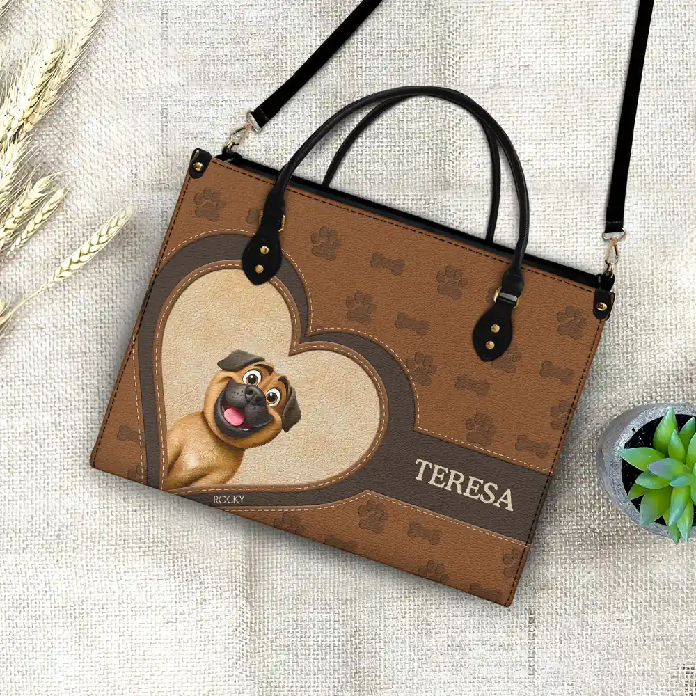 Dog Mom,Dog Lovers,Happy - Dog Mom 3D Cute Effect Dog - Personalized Leather Bag