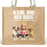 Dog Mom,Happy,Summer,Beach,Dog Lovers - Dog Mom A Girl And Her Dog - Personalized Jute Beach Bag