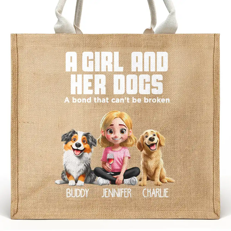 Dog Mom,Happy,Summer,Beach,Dog Lovers - Dog Mom A Girl And Her Dog - Personalized Jute Beach Bag