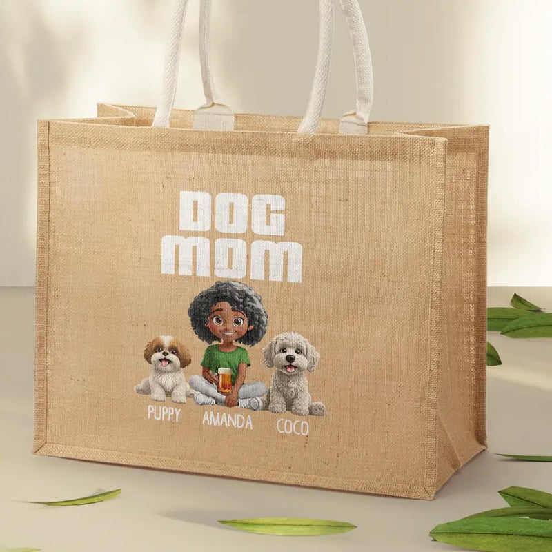 Dog Mom,Happy,Summer,Beach,Dog Lovers - Dog Mom A Girl And Her Dog - Personalized Jute Beach Bag