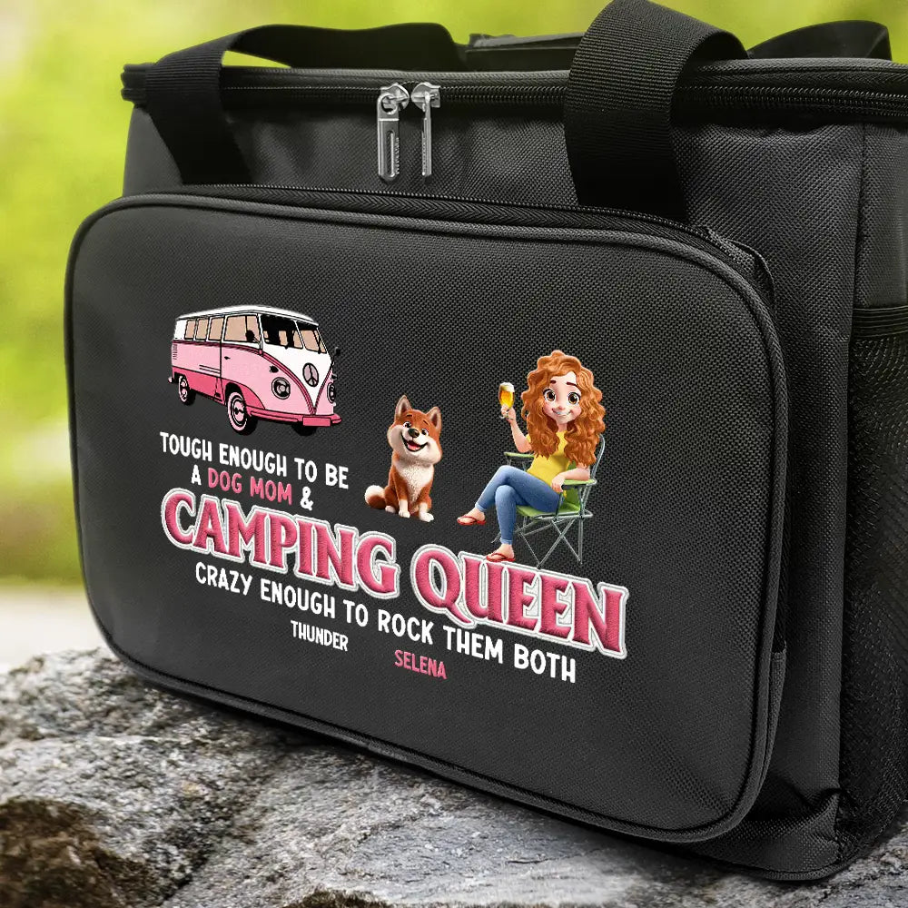 Gift For Yourself,Gift For Women,Dog Lovers,Dog Mom,Pet Lovers,Pet Mom,Camping,Funny - Dog Mom Camping Queen - Embroidery Text Effect Printed, Personalized Lunch Bag, Cooling Tote