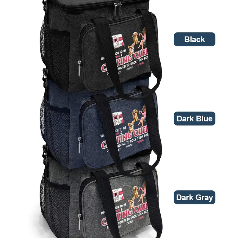 Gift For Yourself,Gift For Women,Dog Lovers,Dog Mom,Pet Lovers,Pet Mom,Camping,Funny - Dog Mom Camping Queen - Embroidery Text Effect Printed, Personalized Lunch Bag, Cooling Tote