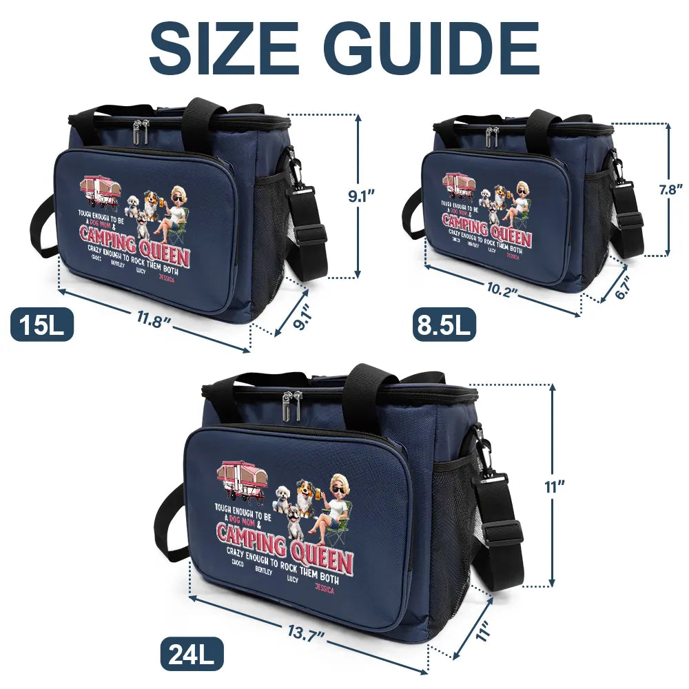 Gift For Yourself,Gift For Women,Dog Lovers,Dog Mom,Pet Lovers,Pet Mom,Camping,Funny - Dog Mom Camping Queen - Embroidery Text Effect Printed, Personalized Lunch Bag, Cooling Tote