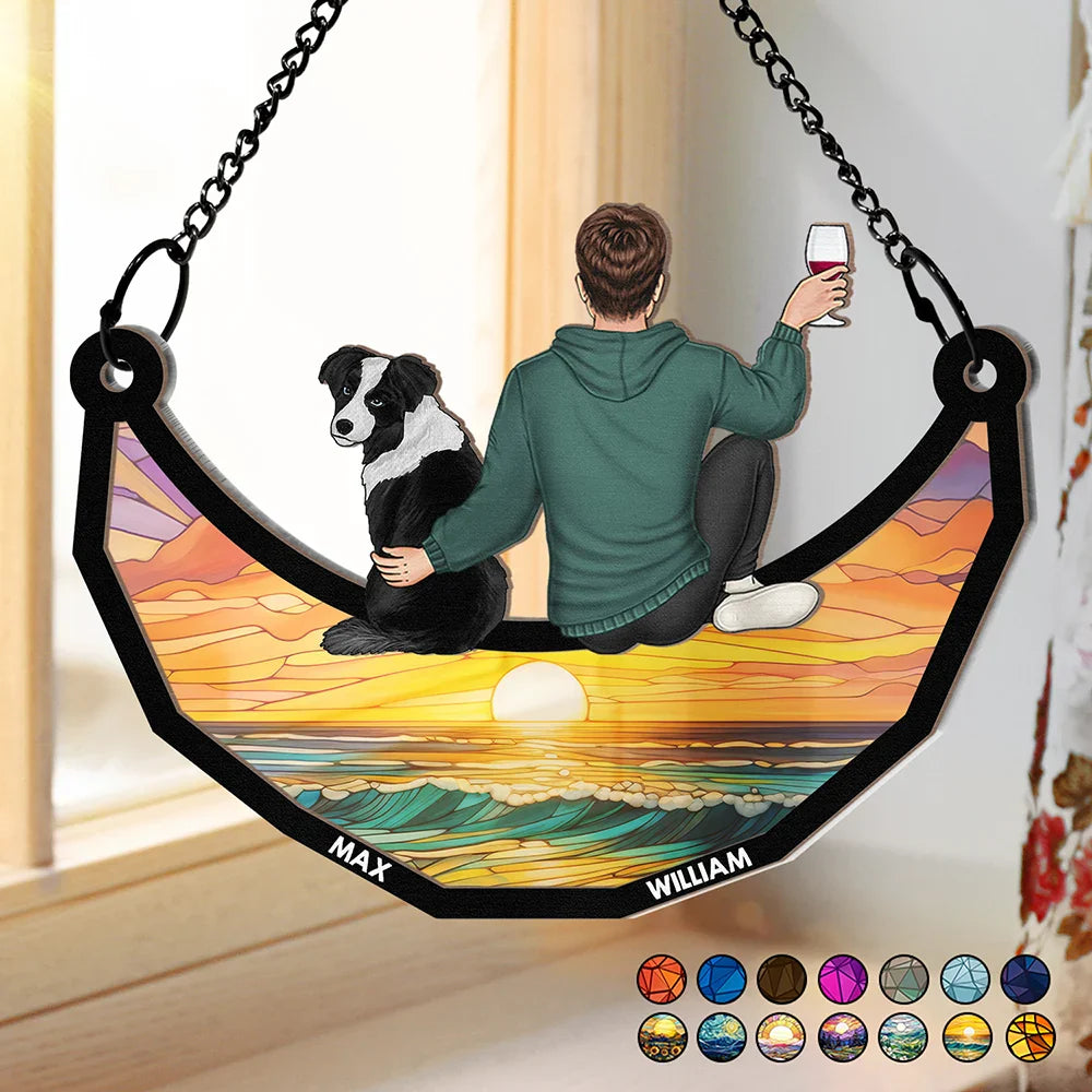 Pet Lovers, Dog Lovers, Cat Lovers, Dog Dad, Dog Mom, Cat Dad - Dog Mom Cat Mom Dog Dad Cat Dad - Personalized Window Hanging Suncatcher Ornament
