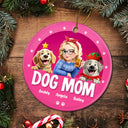 Dog Mom,Dog Lovers,Gift For Women,Gift For Yourself,Happy,Christmas - Dog Mom Christmas 3D Effect - Personalized Circle Ceramic Ornament