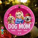 Dog Mom,Dog Lovers,Gift For Women,Gift For Yourself,Happy,Christmas - Dog Mom Christmas 3D Effect - Personalized Circle Ceramic Ornament