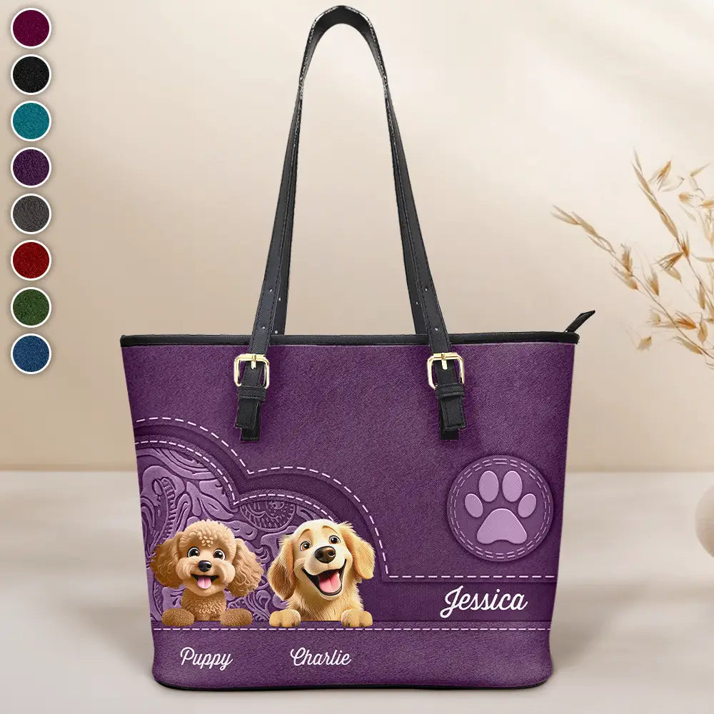 Dog Lovers, Dog Mom, Happy - Dog Mom Cute 3D Effect Dog - Personalized Leather Tote Bag