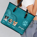Dog Lovers, Dog Mom, Happy - Dog Mom Cute 3D Effect Dog - Personalized Leather Tote Bag