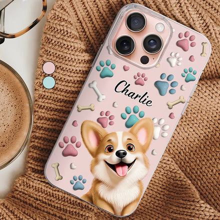 Coque de téléphone transparente personnalisée avec imprimé effet gonflé 3D « Chien maman, chien papa »