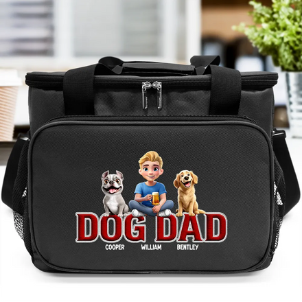 Dog Mom Dog Dad - Embroidery Text Effect Printed, Personalized Lunch Bag, Cooling Tote