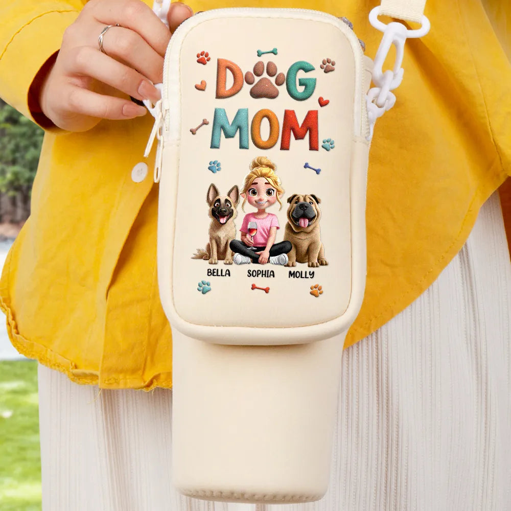 Pet Lovers, Pet Mom, Pet Dad, Dog Lovers, Dog Mom, Dog Dad, Happy - Dog Mom Dog Dad - Personalized Bottle Carrier Bag