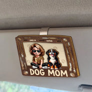 Happy, Dog Lovers, Dog Dad, Pet Lovers, Dog Mom - Dog Mom Dog Dad - Personalized Custom Shaped Car Visor Clip