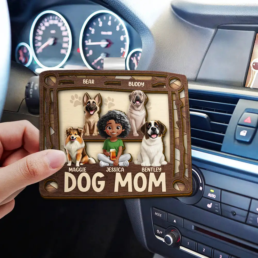 Happy, Dog Lovers, Dog Dad, Pet Lovers, Dog Mom - Dog Mom Dog Dad - Personalized Custom Shaped Car Visor Clip