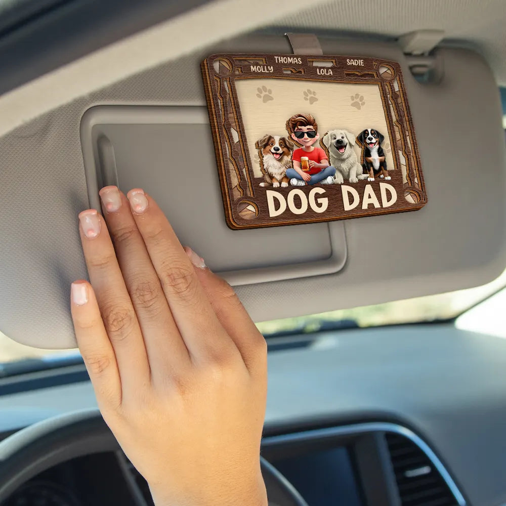Happy, Dog Lovers, Dog Dad, Pet Lovers, Dog Mom - Dog Mom Dog Dad - Personalized Custom Shaped Car Visor Clip