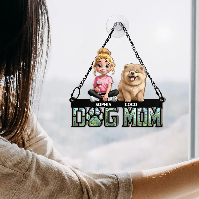 Dog Lovers,Dog Mom,Dog Dad,Happy,Gift For Yourself,Gift For Women,Gift For Men,Pet Lovers - Dog Mom Dog Dad - Personalized Window Hanging Suncatcher Ornament