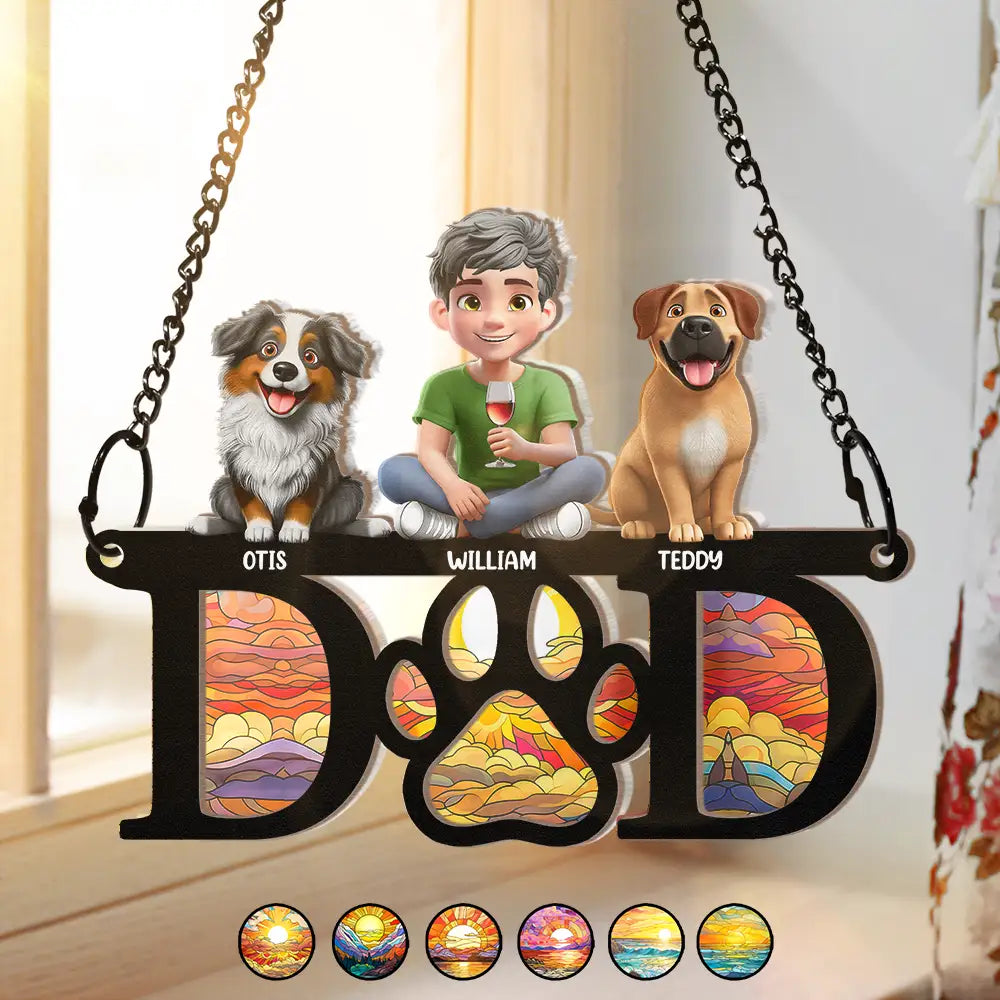 Dog Mom Dog Dad 3D Effect - Personalized Window Hanging Suncatcher Ornament