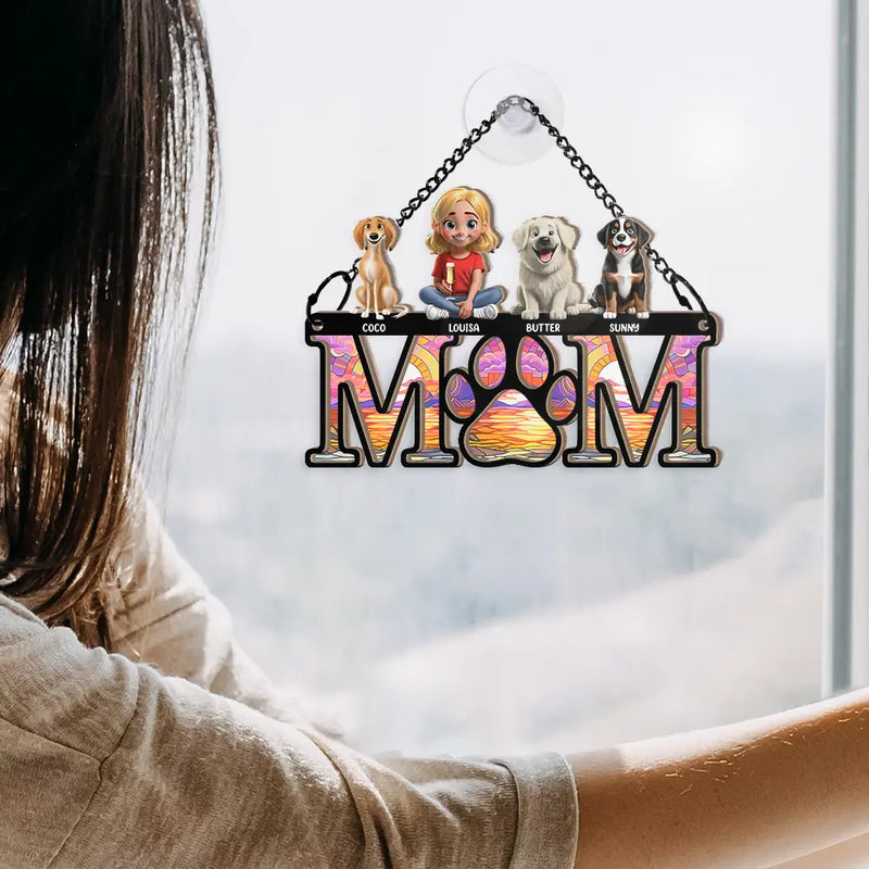 Pet Lovers, Pet Mom, Pet Dad ,Dog Lovers, Dog Mom, Dog Dad, Happy - Dog Mom Dog Dad 3D Effect - Personalized Window Hanging Suncatcher Ornament