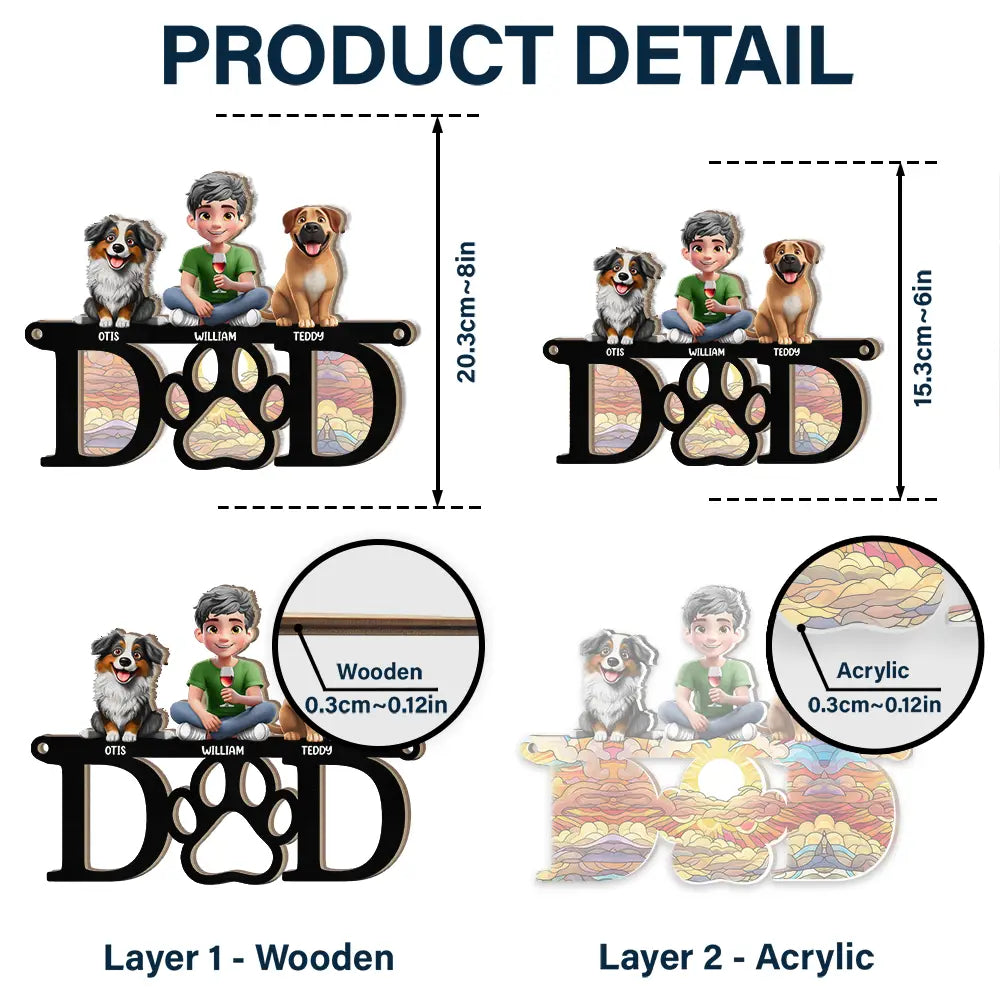 Pet Lovers, Pet Mom, Pet Dad ,Dog Lovers, Dog Mom, Dog Dad, Happy - Dog Mom Dog Dad 3D Effect - Personalized Window Hanging Suncatcher Ornament