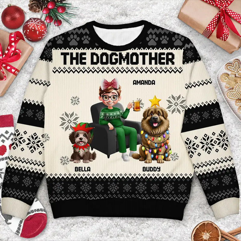 Christmas,Dog Lovers,Dog Mom,Dog Dad,Happy - Dog Mom Dog Dad 3D Effect Dog - Personalized Unisex Ugly Sweater