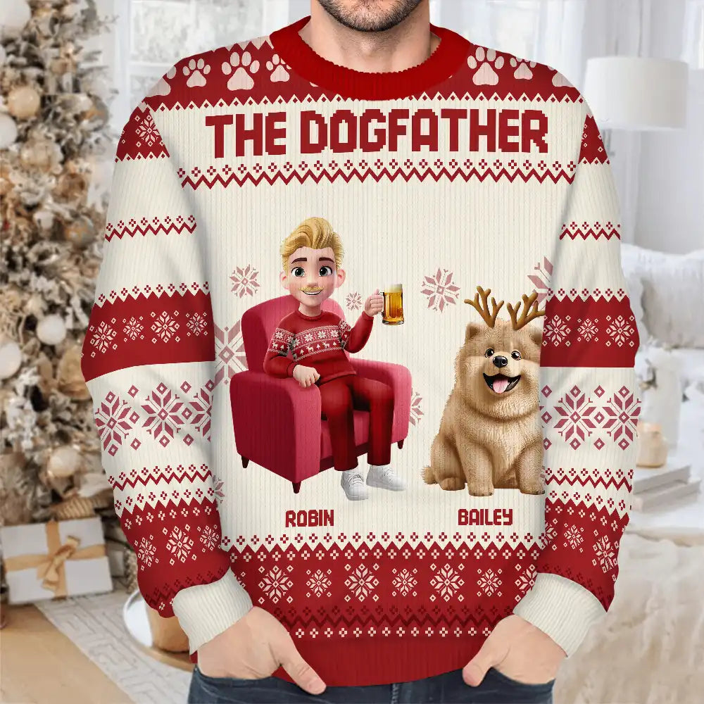 Christmas,Dog Lovers,Dog Mom,Dog Dad,Happy - Dog Mom Dog Dad 3D Effect Dog - Personalized Unisex Ugly Sweater