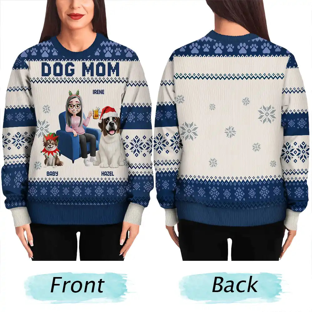 Christmas,Dog Lovers,Dog Mom,Dog Dad,Happy - Dog Mom Dog Dad 3D Effect Dog - Personalized Unisex Ugly Sweater