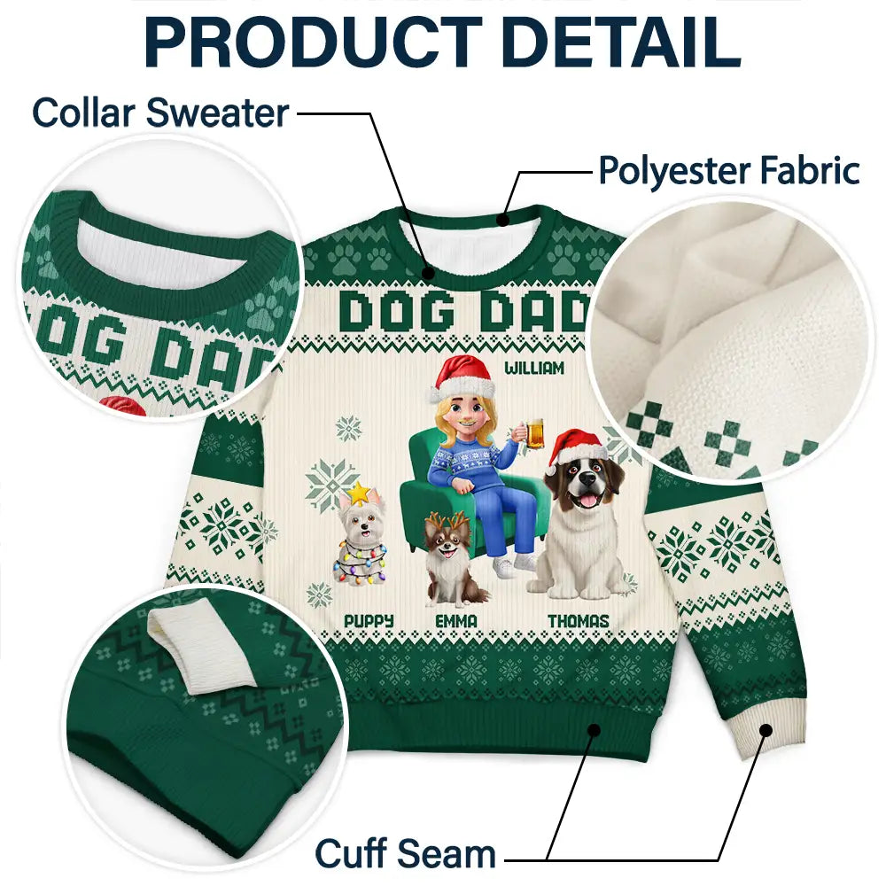 Christmas,Dog Lovers,Dog Mom,Dog Dad,Happy - Dog Mom Dog Dad 3D Effect Dog - Personalized Unisex Ugly Sweater