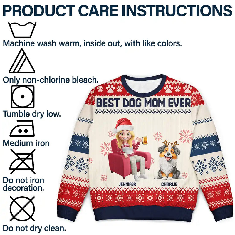 Christmas,Dog Lovers,Dog Mom,Dog Dad,Happy - Dog Mom Dog Dad 3D Effect Dog - Personalized Unisex Ugly Sweater
