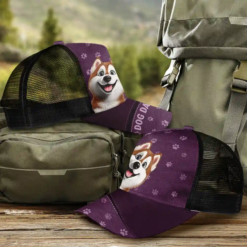 Cat Lovers,Pet Lovers,Happy,Dog Lovers -  Dog Mom Dog Dad Cat Mom Cat Dad - Personalized Mesh-back Casual Cap