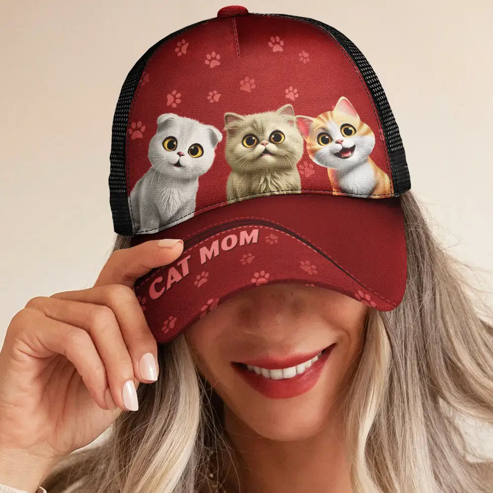 Cat Lovers,Pet Lovers,Happy,Dog Lovers -  Dog Mom Dog Dad Cat Mom Cat Dad - Personalized Mesh-back Casual Cap