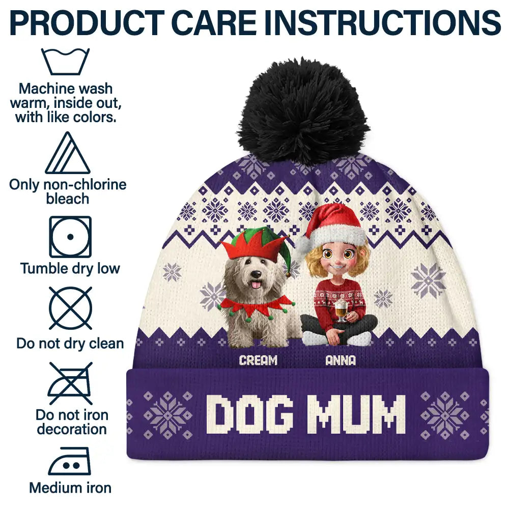 Pet Lovers,Pet Mom,Pet Dad,Dog Lovers,Dog Mom,Dog Dad,Happy,Christmas,Top Market - Dog Mom Dog Dad Christmas - Personalized Bobble Beanie Hat