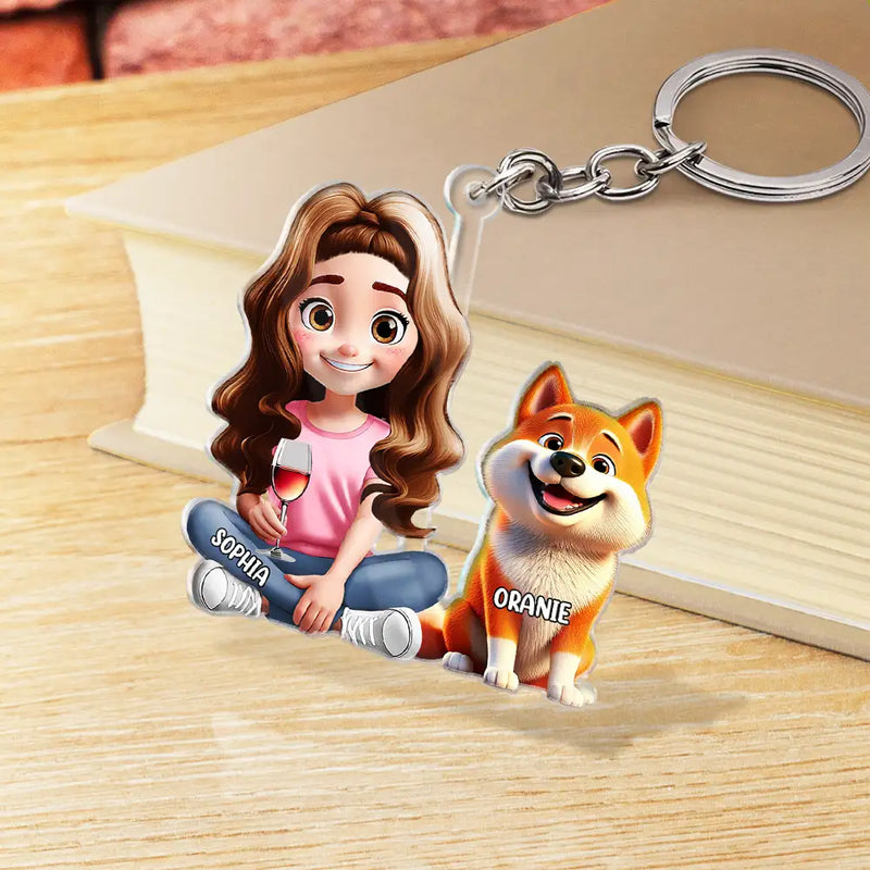 Pet Lovers,Pet Mom,Pet Dad,Dog Lovers,Dog Mom,Dog Dad - Dog Mom Dog Dad Dog Couple 3D Effect - Personalized Cutout Acrylic Keychain
