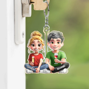 Pet Lovers,Pet Mom,Pet Dad,Dog Lovers,Dog Mom,Dog Dad - Dog Mom Dog Dad Dog Couple 3D Effect - Personalized Cutout Acrylic Keychain
