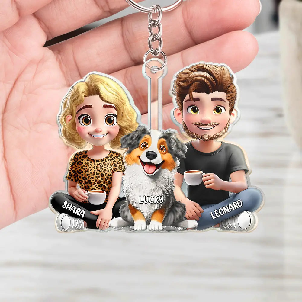 Pet Lovers,Pet Mom,Pet Dad,Dog Lovers,Dog Mom,Dog Dad - Dog Mom Dog Dad Dog Couple 3D Effect - Personalized Cutout Acrylic Keychain

