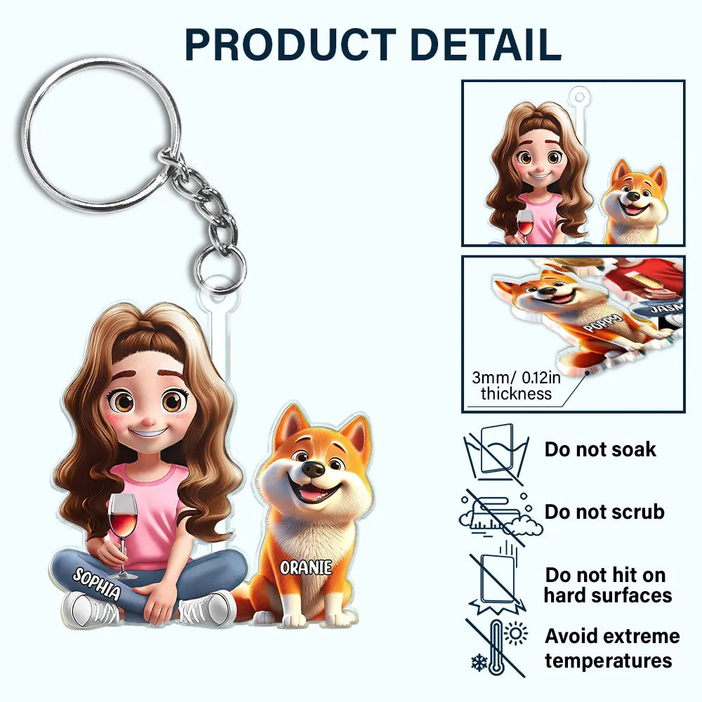Pet Lovers,Pet Mom,Pet Dad,Dog Lovers,Dog Mom,Dog Dad - Dog Mom Dog Dad Dog Couple 3D Effect - Personalized Cutout Acrylic Keychain
