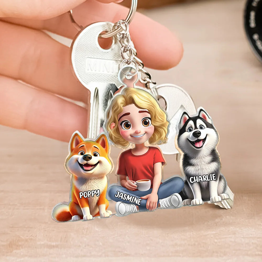 Pet Lovers,Pet Mom,Pet Dad,Dog Lovers,Dog Mom,Dog Dad - Dog Mom Dog Dad Dog Couple 3D Effect - Personalized Cutout Acrylic Keychain

