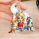 Pet Lovers,Pet Mom,Pet Dad,Dog Lovers,Dog Mom,Dog Dad - Dog Mom Dog Dad Dog Couple 3D Effect - Personalized Cutout Acrylic Keychain

